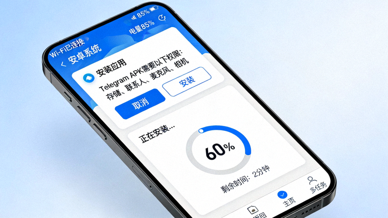 安卓手机安装汉化版Telegram APK时的权限确认和安装进度界面截图