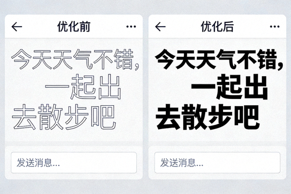 对比展示优化前后Telegram中文聊天界面的字体显示效果