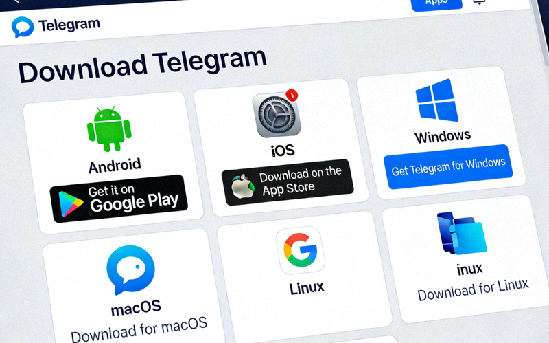 Telegram官方网站Apps下载页面截图，展示各平台客户端下载选项