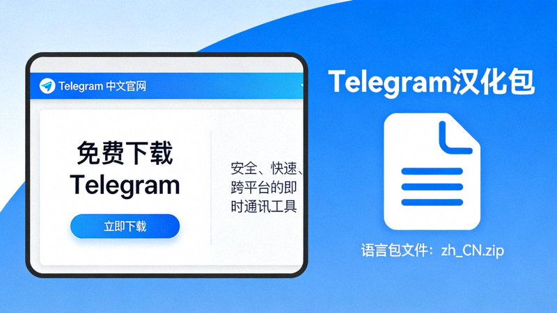 Telegram官网中文语言界面与汉化包文件图标展示