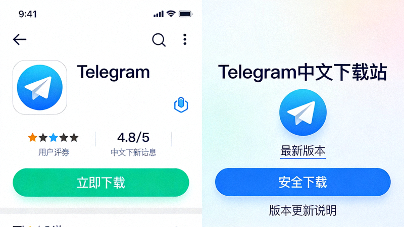 展示Telegram官方应用商店与中文下载站界面对比的拼图