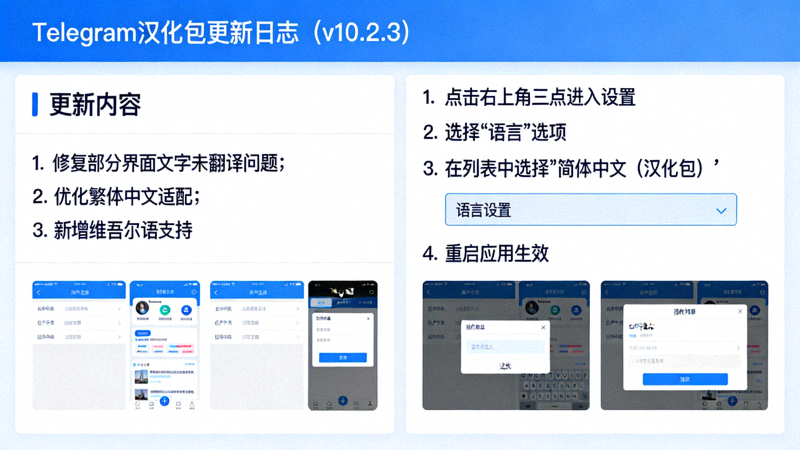 最新版Telegram汉化包更新日志与语言设置步骤截图